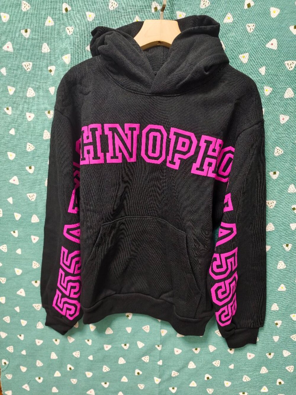 Sp5der Black Fleece Hoodie Bright Pink Print